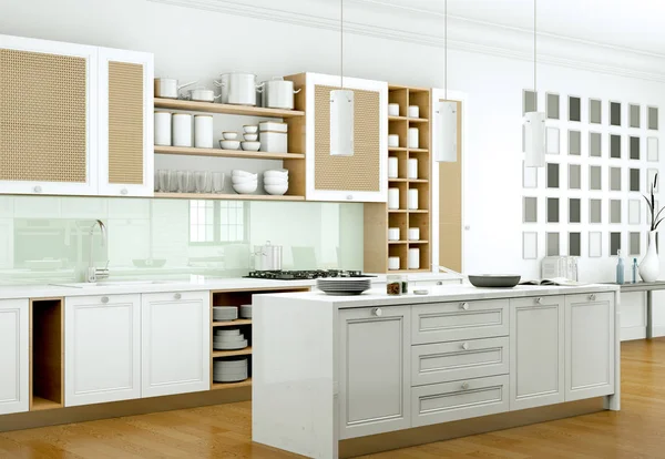 Biały, nowoczesna kuchnia w domu z piękny design — Zdjęcie stockowe