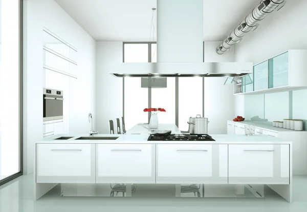 Cuisine moderne blanche dans une maison avec un beau design — Photo