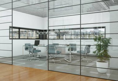 Modern konferans odası iç tasarım. 3D render