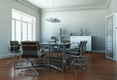 Modern konferans odası iç tasarım. 3D render