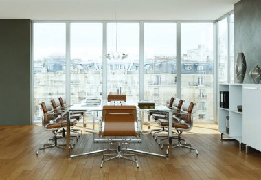 Modern konferans odası iç tasarım. 3D render