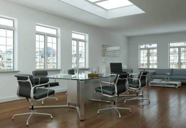 Modern konferans odası iç tasarım. 3D render