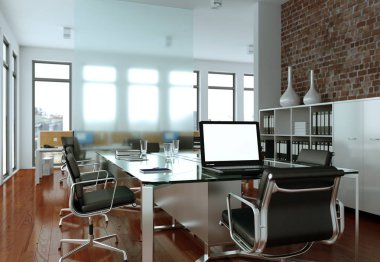 Modern konferans odası iç tasarım. 3D render