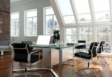 Modern konferans odası iç tasarım. 3D render