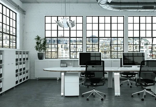 Moderní minimalistický kancelář interiérový Design 3d vykreslování — Stock fotografie