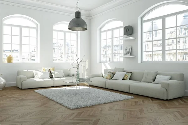 Moderne lichte Skandinavische interieur woonkamer — Stockfoto