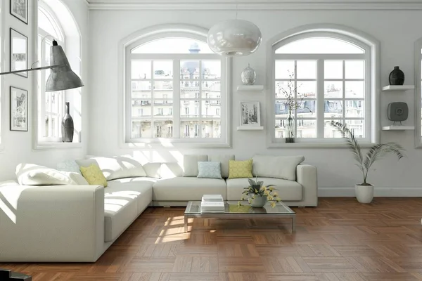 Moderne lichte Skandinavische interieur woonkamer — Stockfoto