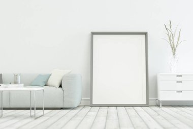 Gri Duvar ile modern İskandinav tasarım beyaz kanepe