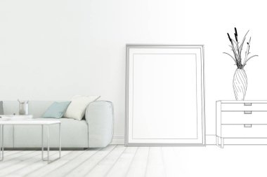 İç tasarım Modern Loft çizim geçiş fotoğraf içine