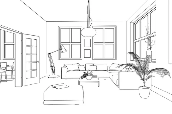 İç tasarım oturma odası özel çizim