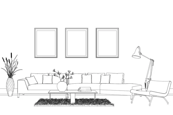 Design de interiores Sala de estar personalizado Desenho — Fotografia de Stock