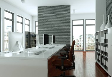 Modern gri ofis iç tasarım 3d render