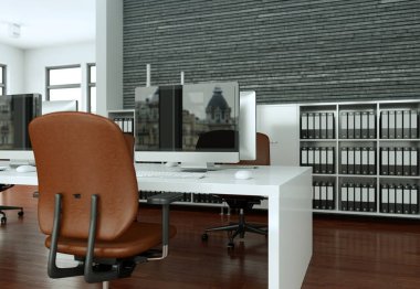 Modern gri ofis iç tasarım 3d render