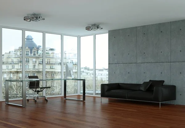 Design de interiores de escritório moderno com parede de concreto — Fotografia de Stock