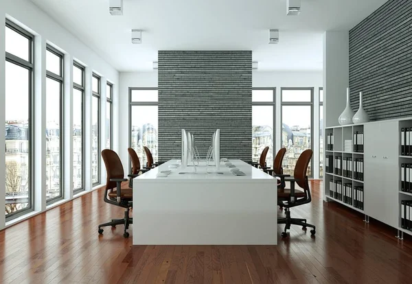Сучасний сірий офіс Дизайн інтер'єру 3d рендеринга — стокове фото