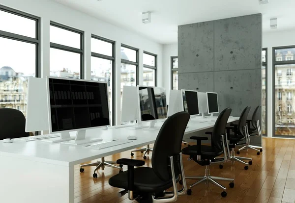 Современный серый интерьер офиса Дизайн 3D рендеринг — стоковое фото