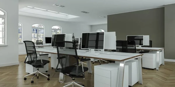 Nowoczesne biuro minimalistyczny renderowania 3d projektowanie wnętrz — Zdjęcie stockowe