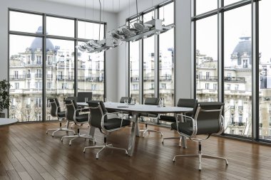 Modern konferans odası iç tasarım. 3D render