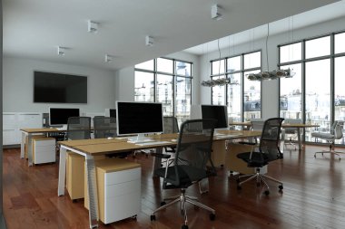 modern minimalist Ofis iç tasarım 3d render