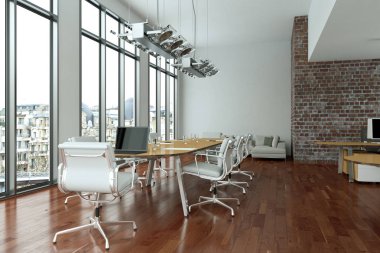 Modern konferans odası iç tasarım. 3D render