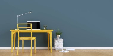 Modern beyaz ev ofis iç tasarım 3d render