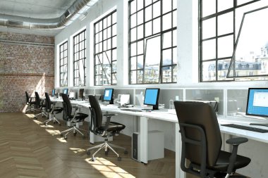 Modern büyük minimalist Ofis iç tasarım 3d render