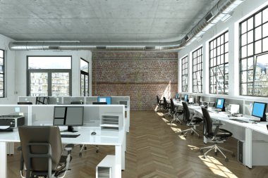 Modern büyük minimalist Ofis iç tasarım 3d render