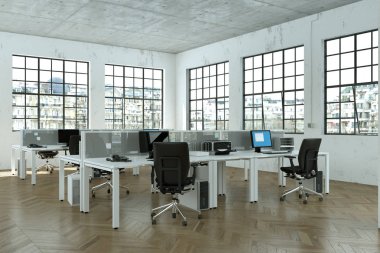 Modern büyük minimalist Ofis iç tasarım 3d render