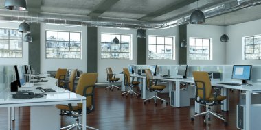 Modern büyük minimalist Ofis iç tasarım 3d render