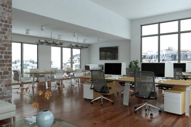 modern minimalist Ofis iç tasarım 3d render