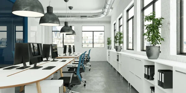 Moderne minimalistisk kontorinteriør Design 3d-gjengivelse – stockfoto