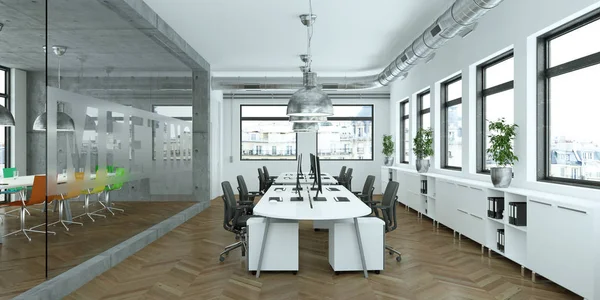 Moderna minimalistiska office inredning och Design 3d-rendering — Stockfoto