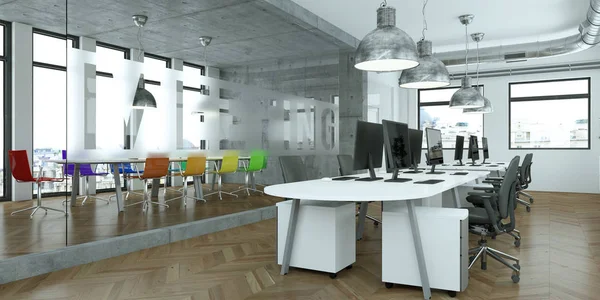 Nowoczesne biuro minimalistyczny renderowania 3d projektowanie wnętrz — Zdjęcie stockowe