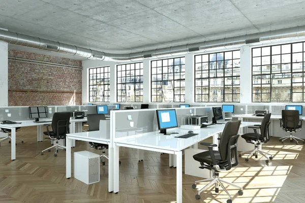Moderno grande escritório minimalista design de interiores 3D renderização — Fotografia de Stock