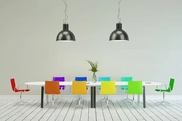 Design de interiores de escritório minimalista moderno 3d renderização — Fotografia de Stock