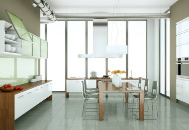 Çatı katında güzel bir tasarım ile modern mutfak