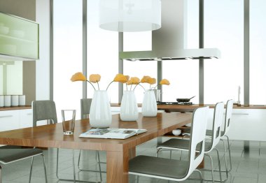 Çatı katında güzel bir tasarım ile modern mutfak