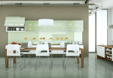 Çatı katında güzel bir tasarım ile modern mutfak