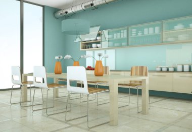 Çatı katında güzel bir tasarım ile modern bej mutfak