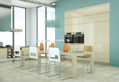 Çatı katında güzel bir tasarım ile modern bej mutfak