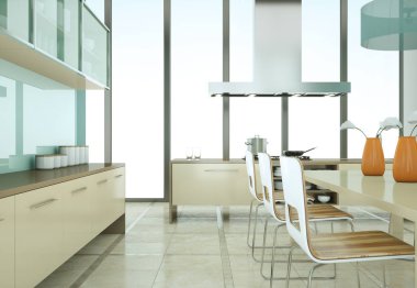 Çatı katında güzel bir tasarım ile modern bej mutfak