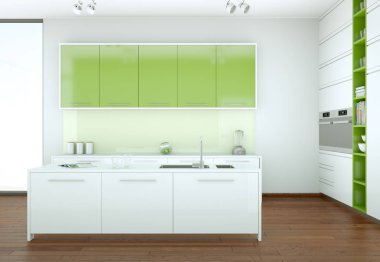 Güzel bir tasarım ile bir evde beyaz modern mutfak