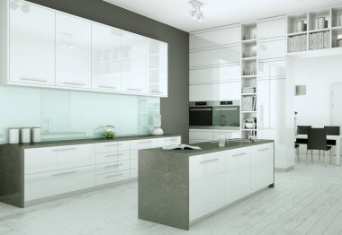 Güzel bir tasarım ile bir evde beyaz modern mutfak