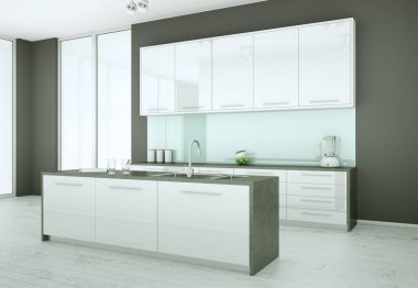 Güzel bir tasarım ile bir evde beyaz modern mutfak