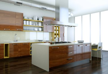 güzel bir tasarım ile bir evde ahşap modern mutfak