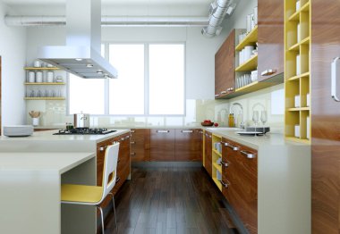 güzel bir tasarım ile bir evde ahşap modern mutfak