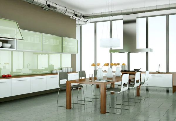 Moderne keuken in loft met een mooi ontwerp — Stockfoto
