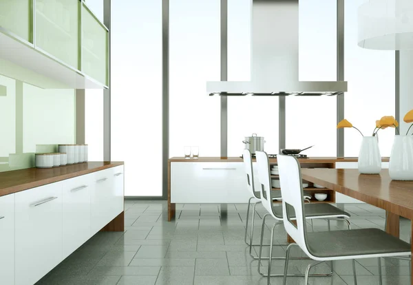 Vitt modernt kök i ett hus med en vacker design — Stockfoto