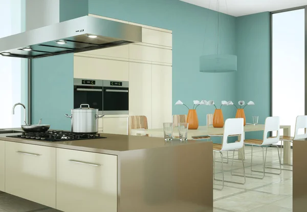 Moderna beige kök i loft med en vacker design — Stockfoto