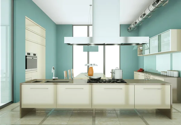 Moderne beige keuken in loft met een mooi ontwerp — Stockfoto